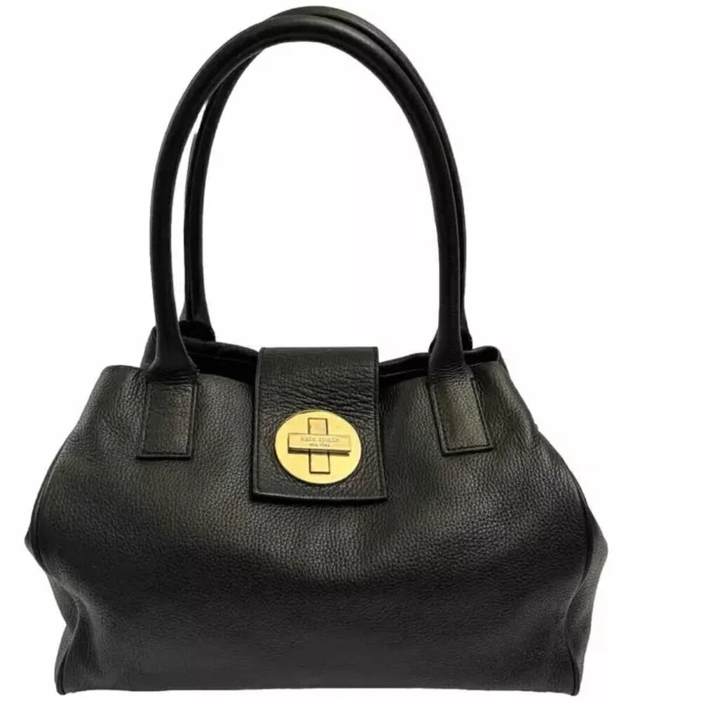 Kate Spade Handbag Leather Tote Black Large Satchel ShoulderBag Purse W-12" H-8. - Picture 9 of 13